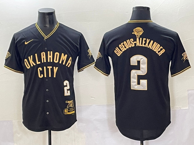 Men's Oklahoma City Thunder #2 Shai Gilgeous-Alexander Black/Gold 2025 Finals Vapor Stitched Baseball Jersey